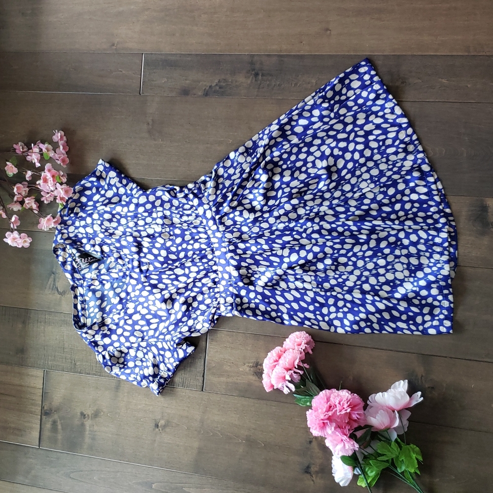 Blue Peekaboo Back Satin Dress